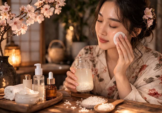  Japanese rice water skincare ritual with traditional hydration layering